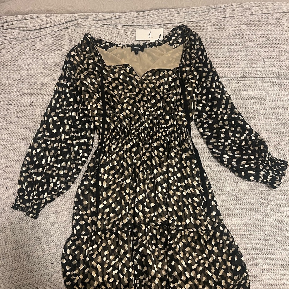 Chic Black and Tan Patterned Dress